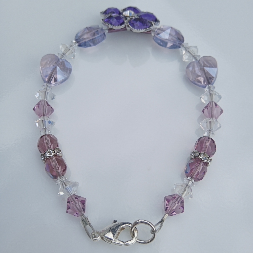 Rare, Handbeaded Purple Heart Bracelet - Picture 3 of 5